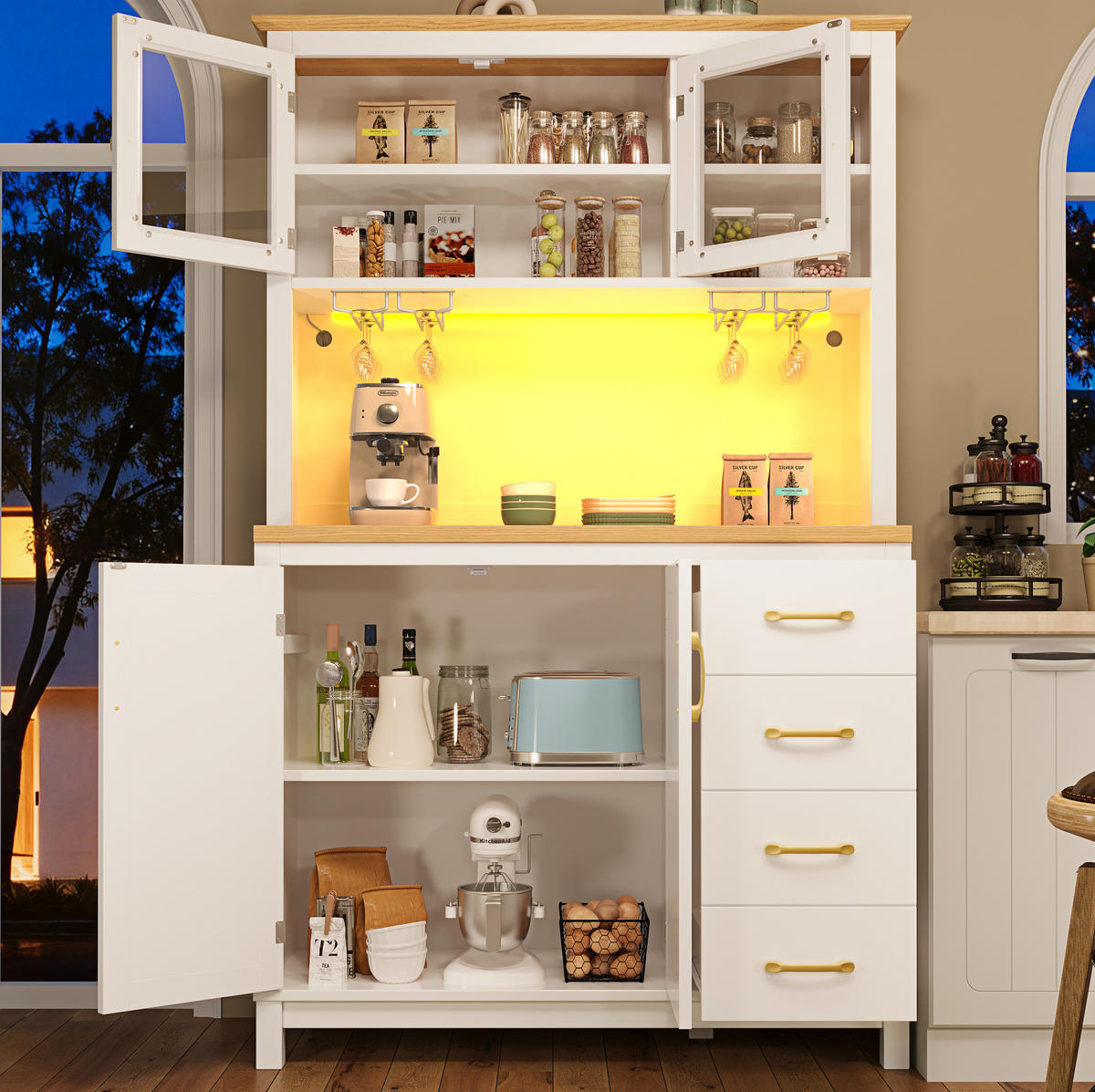 BUFFET 105,5/180/40 cm Weiß aus MDF mit LED-Lichtleiste - Weiß, Holzwerkstoff (40/180/105.5cm) - OKMYHOME