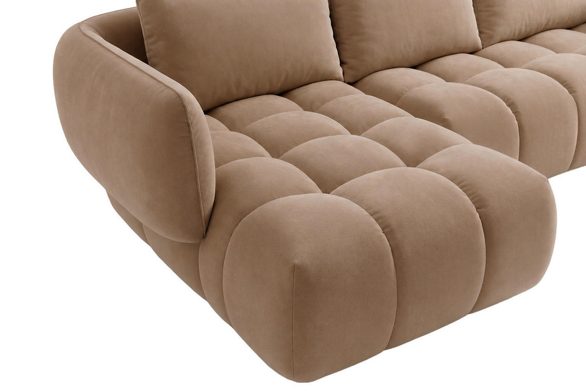 ECKSOFA L-Form, Veloursstoff Bluvel, Latte, Links, SEVIO L - Cappuccino, Holz (242/175cm) - Kaiser Möbel