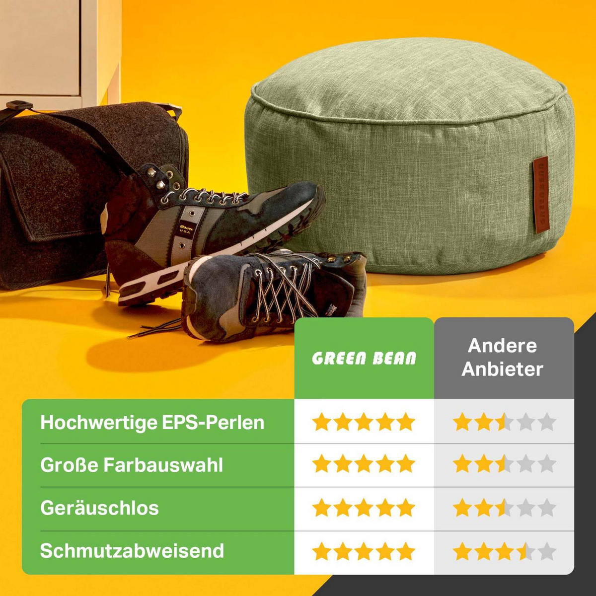 SITZSACK-HOCKER "Home Linen" 45x25cm - Grün, Textil (45/25/45cm) - Green Bean