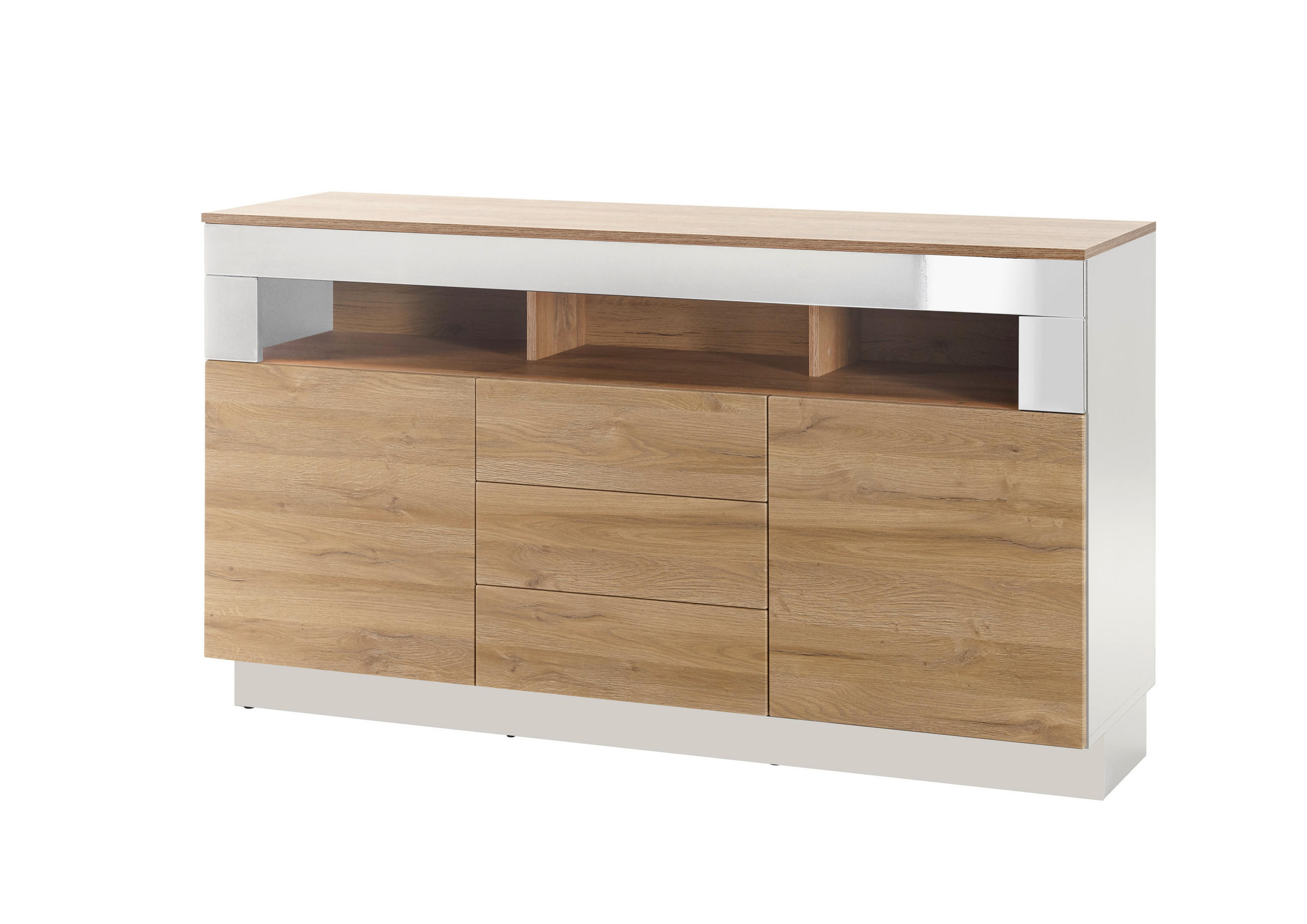 Livojo Sideboard Eiche, Weiß Hochglanz 149x85x43 cm