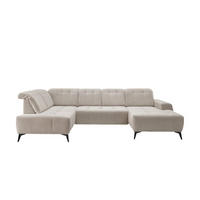 WOHNLANDSCHAFT mit elektrisch verstellbare Relaxfunktion, Cord-Stoff - Beige/Schwarz, Textil/Metall (337/104/200cm) - myHomelando