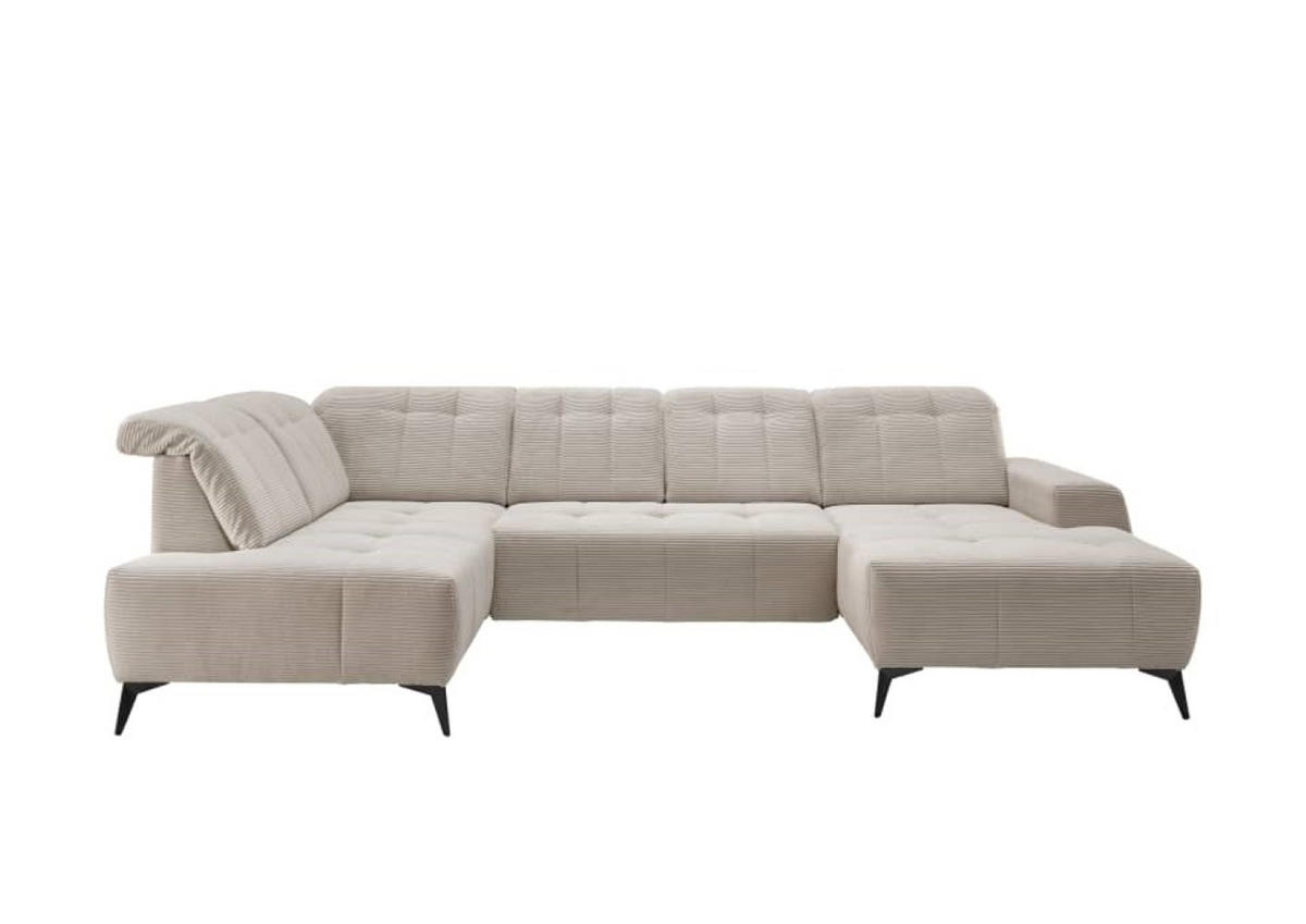 WOHNLANDSCHAFT mit elektrisch verstellbare Relaxfunktion, Cord-Stoff - Beige/Schwarz, Textil/Metall (337/104/200cm) - myHomelando