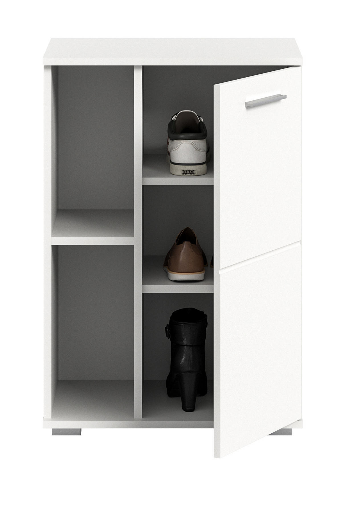 SCHUHSCHRANK weiß Hochglanz 55 cm, Flurschrank mit 5 Fächern - Weiß Hochglanz/Silberfarben, Holzwerkstoff/Kunststoff (55/79/37cm) - Inn.Furn