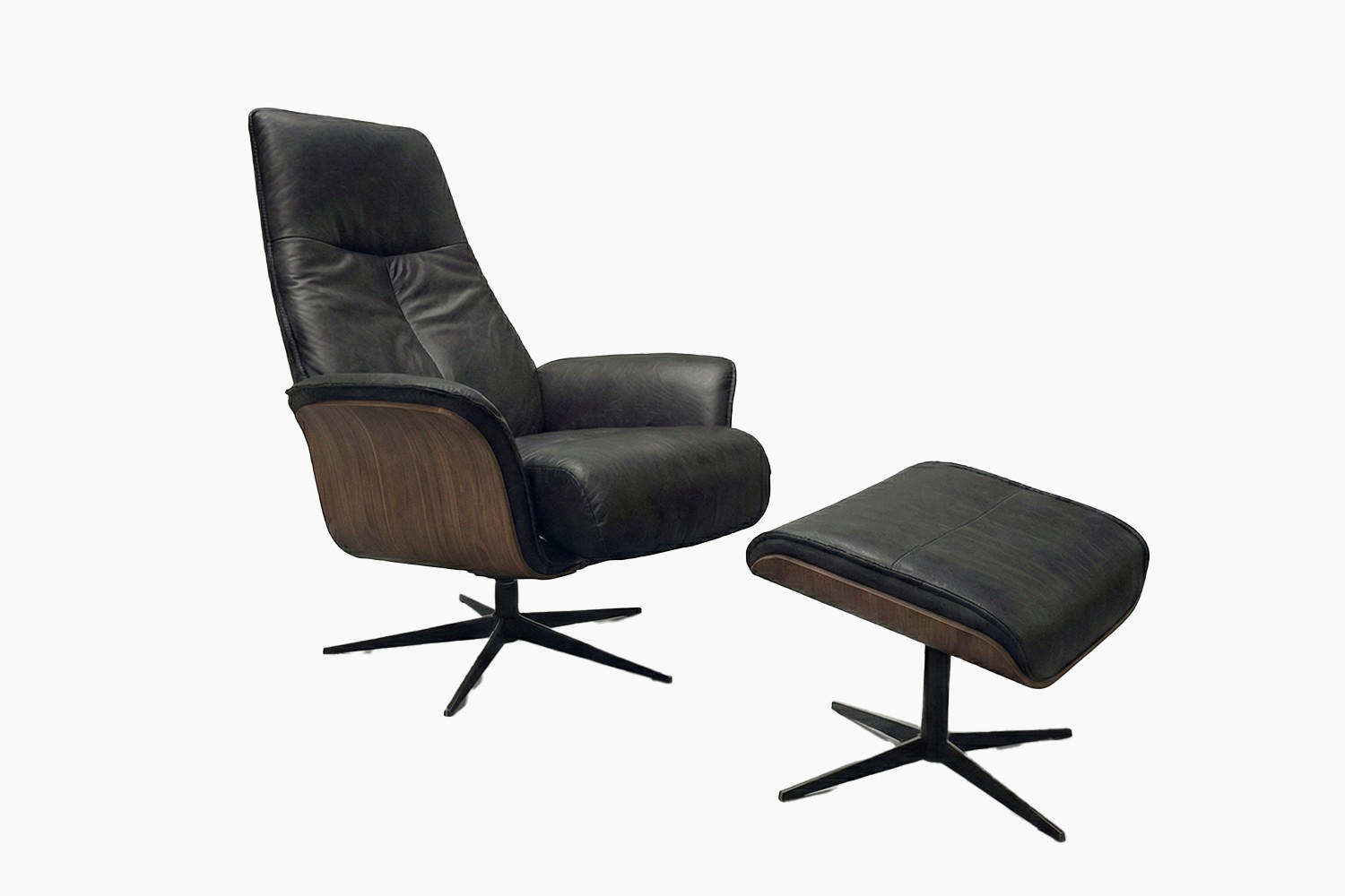 RELAXSESSEL FERREIRA Schwarz Lederfaserstoff Relaxfunktion - Schwarz, Leder/Metall (78/106/84cm) - KAWOLA