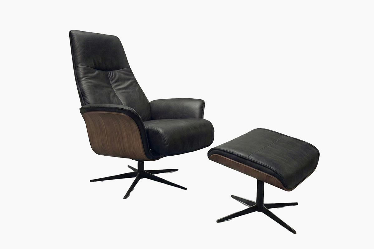 RELAXSESSEL FERREIRA Schwarz Lederfaserstoff Relaxfunktion - Schwarz, Leder/Metall (78/106/84cm) - KAWOLA