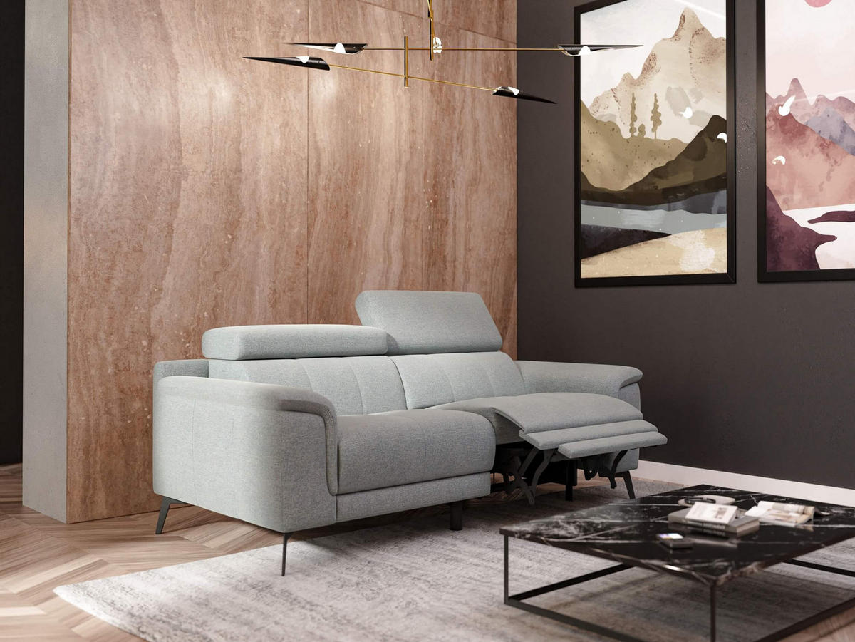 RELAXSOFA FIERO 3-Sitzer mit 1 Relaxfunktion, silberfarben - Silberfarben/Schwarz, Holzwerkstoff/Textil (212/82/103cm) - Courtois Laville