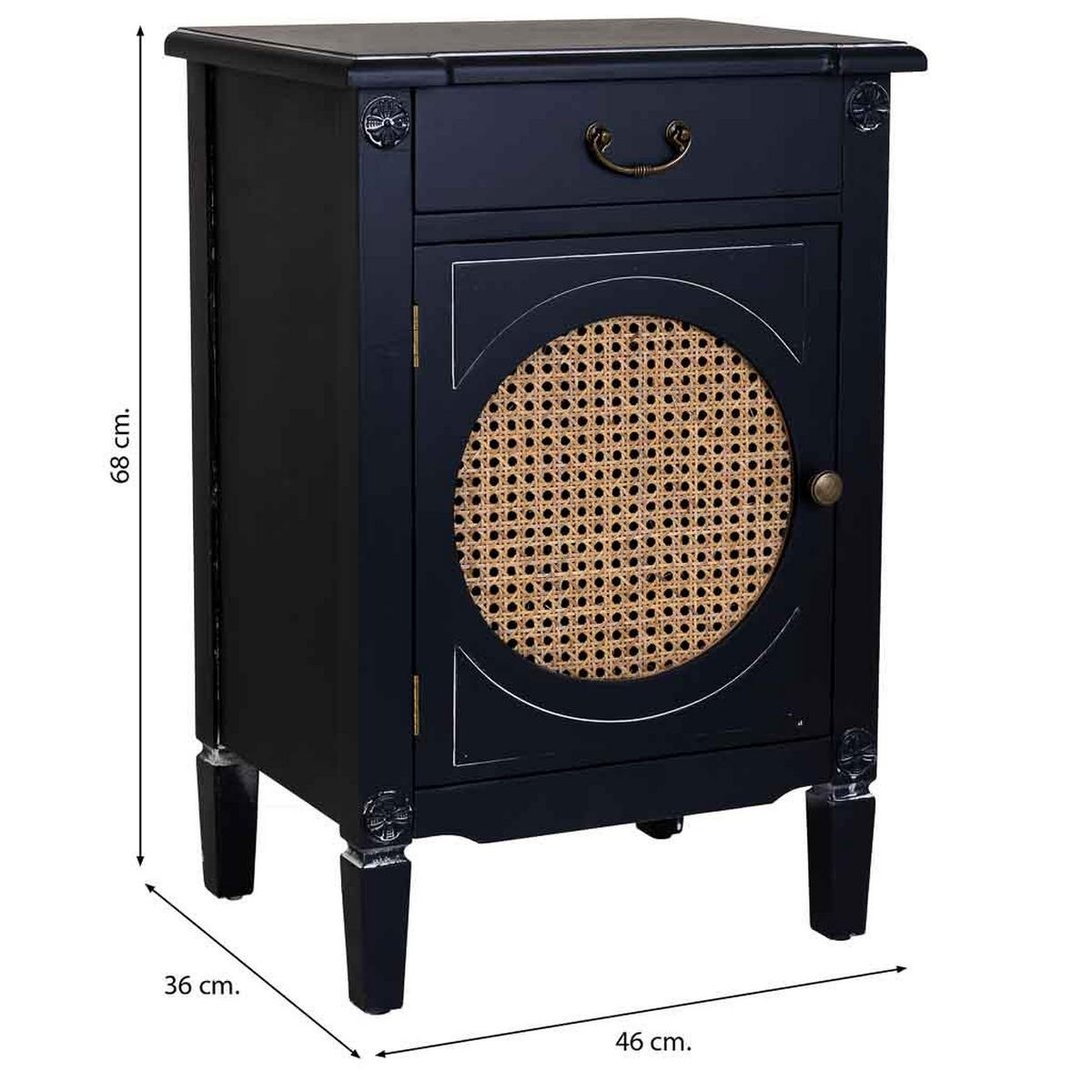 NACHTTISCH aus Holz und Gitter, schwarz, 46x36x68cm - Schwarz, Holz (46/68/36cm) - Wanderlust