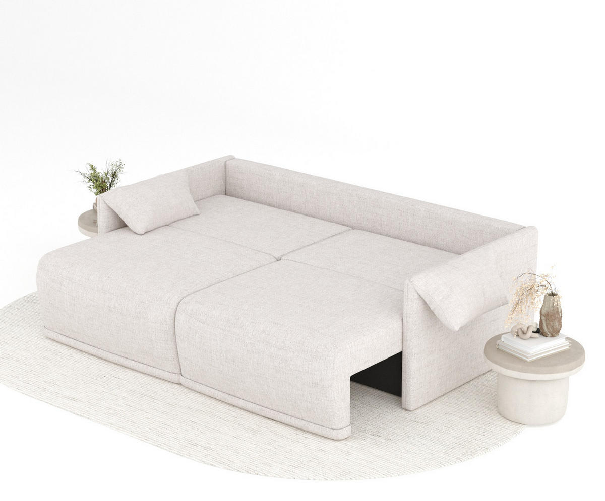 SCHLAFSOFA MIT ECKSOFA-FUNKTION Nappa Beige Webstoff - Beige/Schwarz, Holz/Holzwerkstoff (215/100/112cm) - Maison de Reve