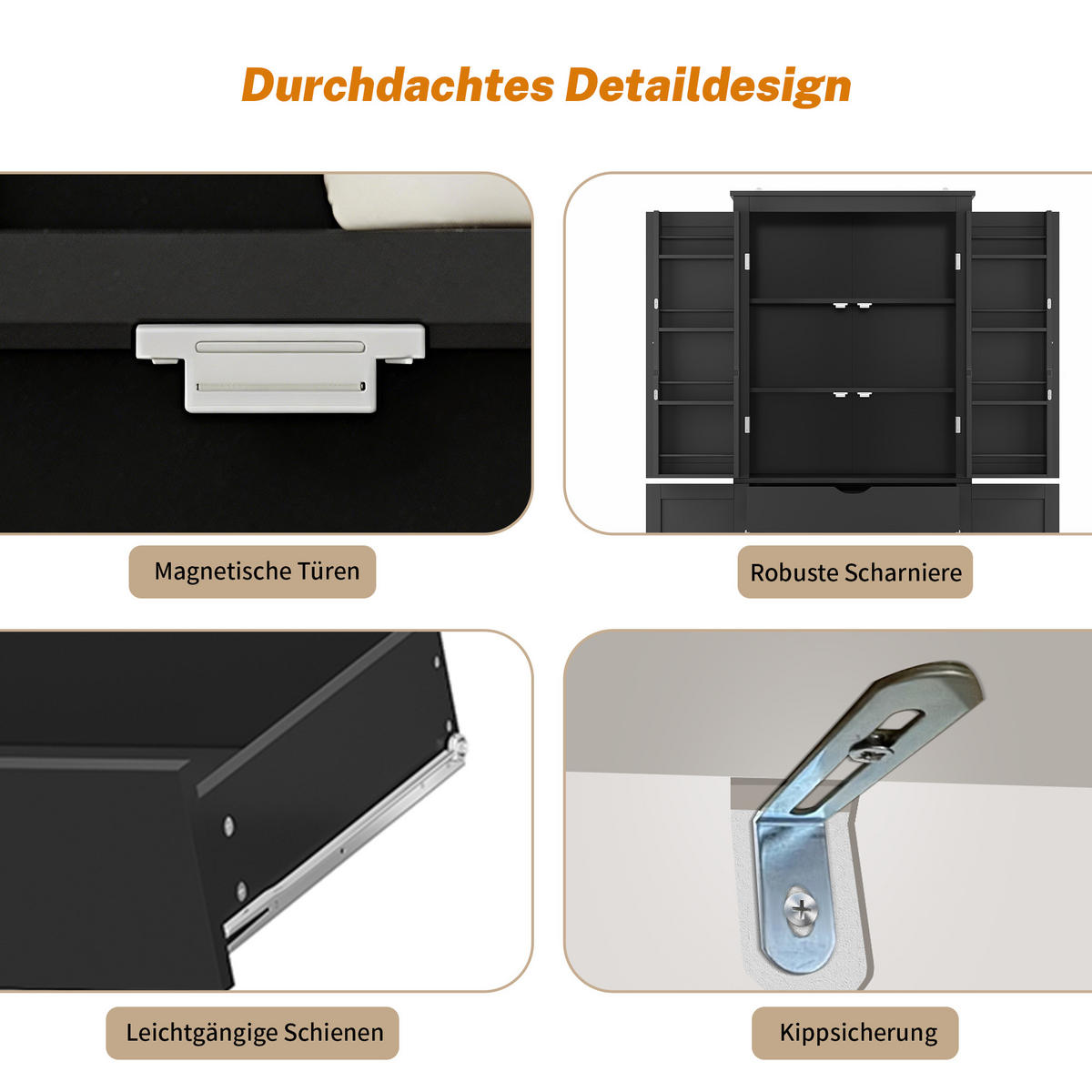 KÜCHENSCHRANK in Schwarz mit Regaltüren und Schublade für Küchen und Wohnzimmer, B75/T40/H182 cm - Schwarz, Holzwerkstoff (75/180/40cm) - STILVORA