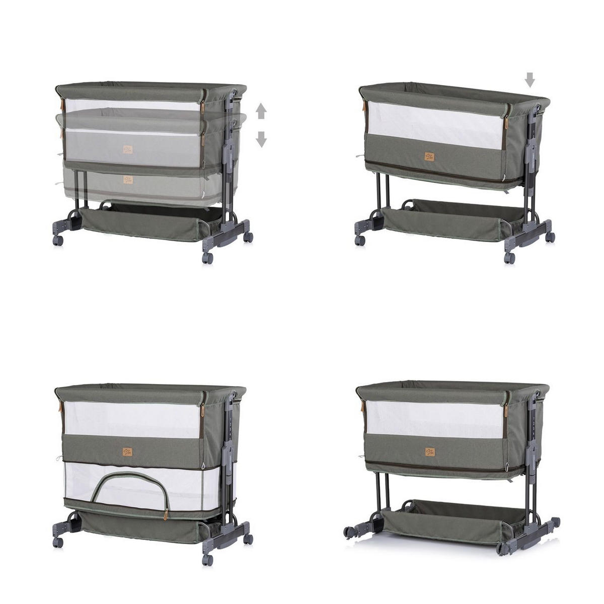 BEISTELLBETT Zen 2 in 1 grün Babybett Schaukelfunktion 7 Höhen Moskitonetz - Grün, Metall (46/81cm) - Chipolino