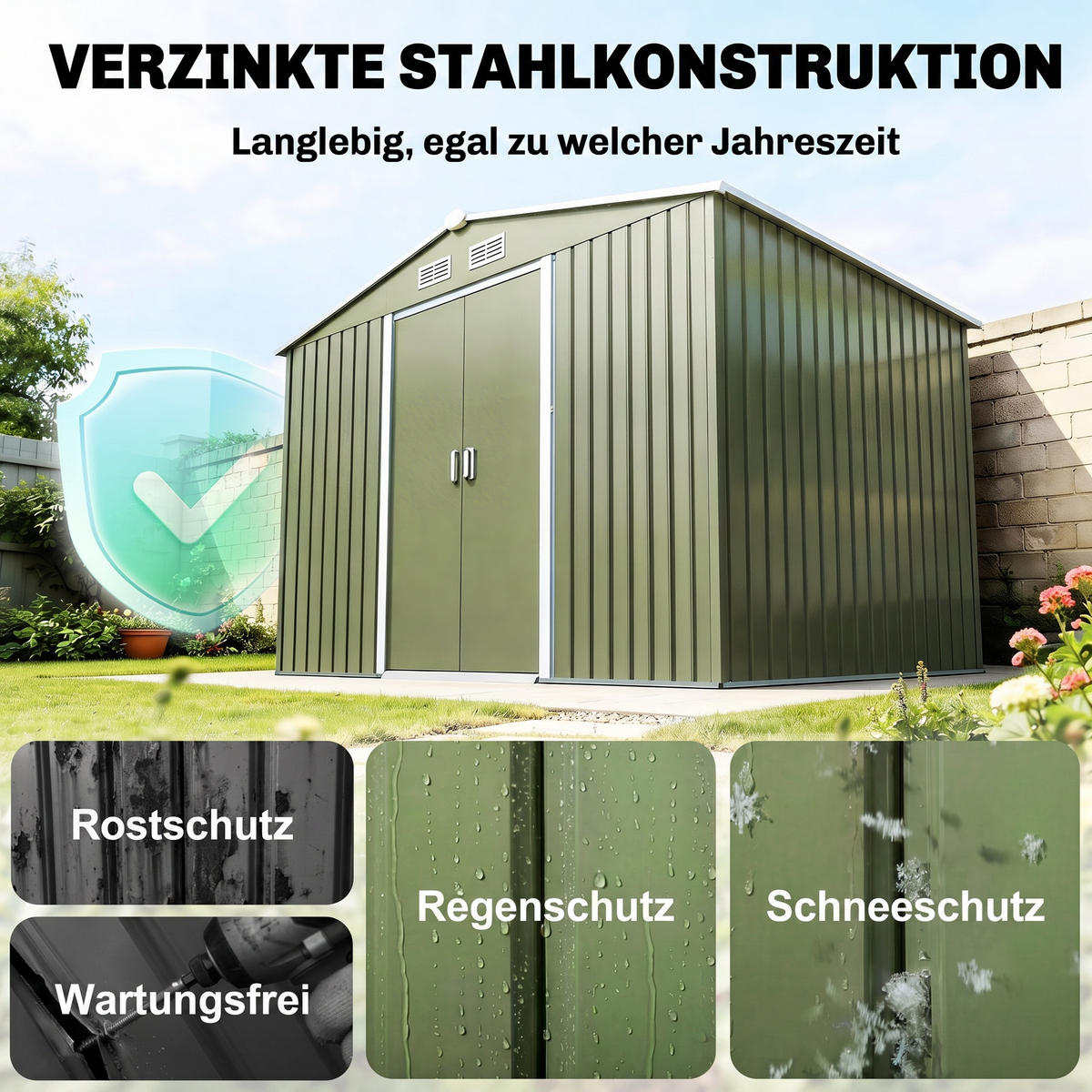 GERÄTESCHUPPEN DE-08078 mit Schiebetüren Hellgrün - Hellgrün, Metall (277/192/195cm) - ComfortXL