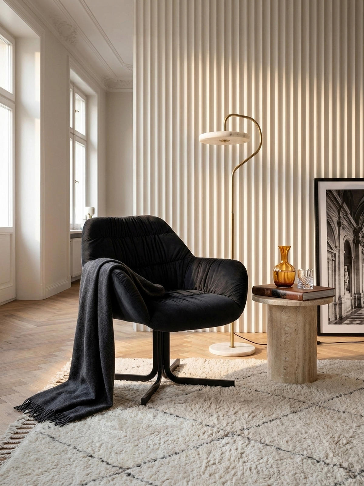 LOUNGESESSEL Samt mit Armlehnen und Metallgestell, gepolsterter Schalensitz, Schwarz 64x68x74 cm - Schwarz, Textil/Metall (64/74/68cm) - KADIMA DESIGN