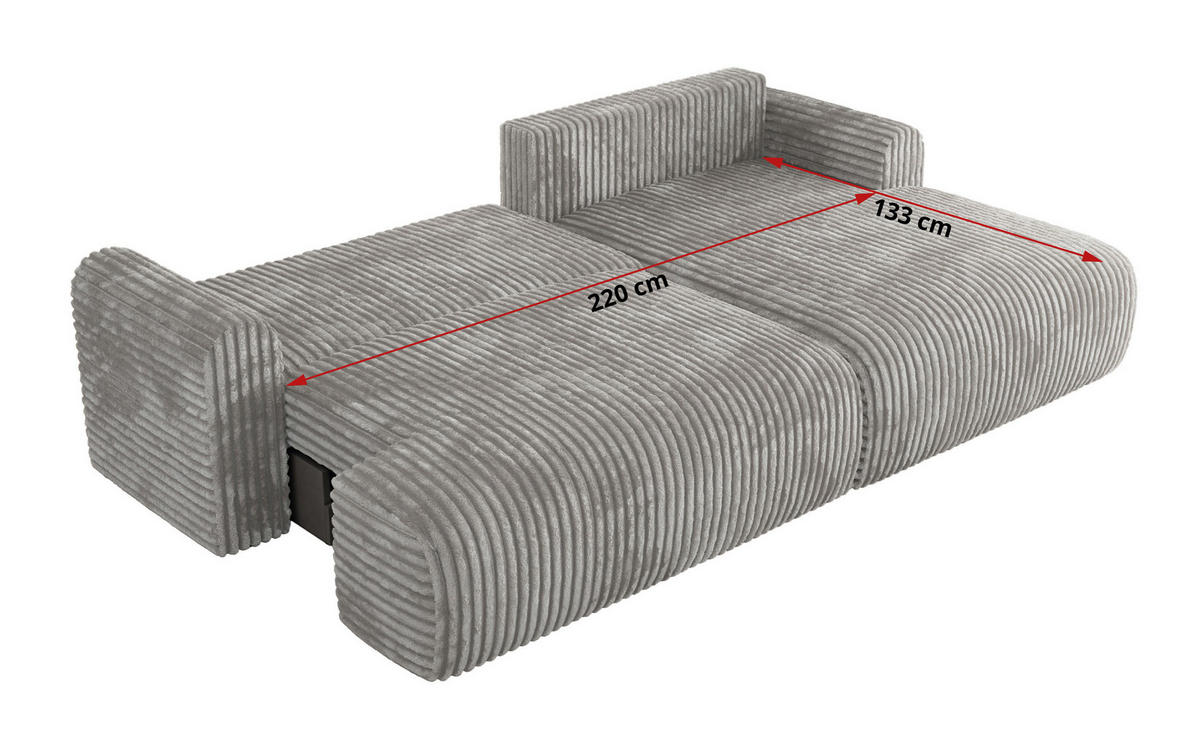 ECKSCHLAFSOFA TONO L Grau Cord - rechts - Schwarz/Grau, Kunststoff/Textil (150/260cm) - MKS