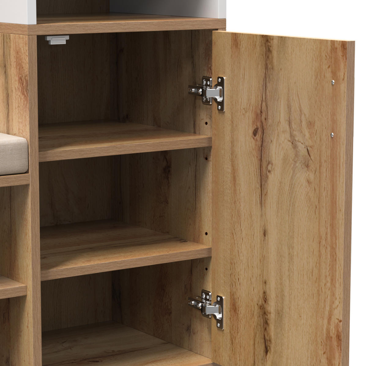 SCHUHSCHRANK aus MDF & Spanplatte 105x40x190,5cm in Weiß & Holz mit Spiegel - Weiß, Holzwerkstoff (105/190.5/40cm) - Modfu