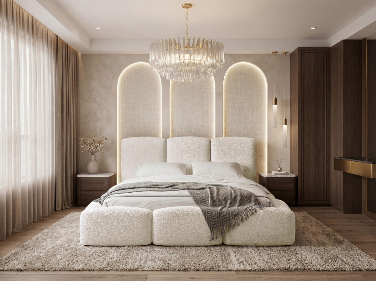 POLSTERBETT Harmony mit Bettkasten, Creme Boucle 120x200 cm - Birkefarben/Schwarz, Holzwerkstoff/Kunststoff (200/200cm) - WFL GROUP