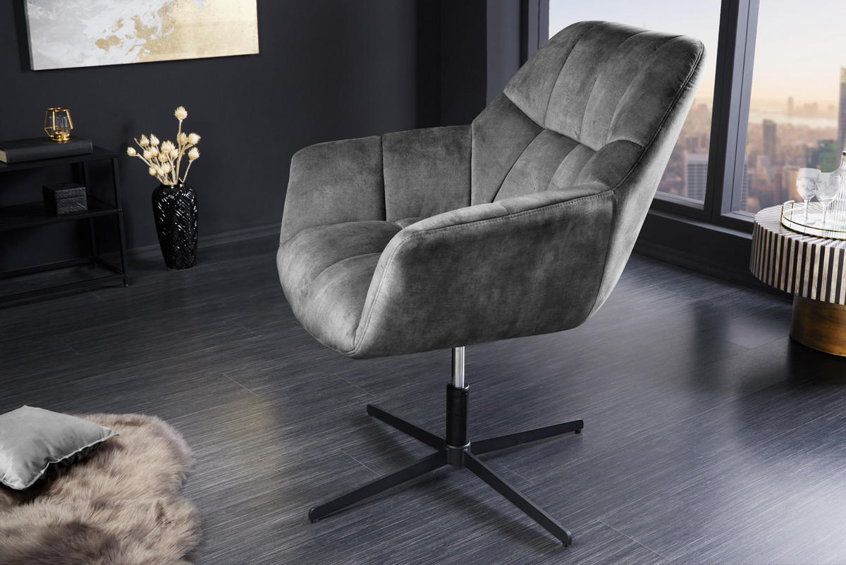 SESSEL PAPILLON Samt Grau 90 cm - Silberfarben/Schwarz, Textil/Metall (76/83/80cm) - riess-ambiente