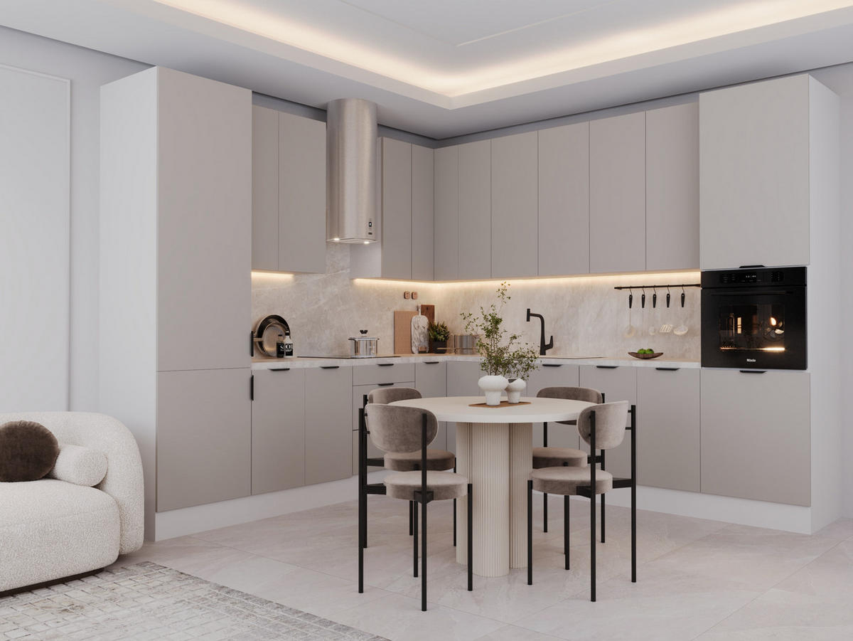 WINKELKÜCHE - 310 x 290 cm Livaro – KU-S35 – Beige Matt / Weiß - Beige/Weiß, Holzwerkstoff (310/247/290cm) - hi-markt