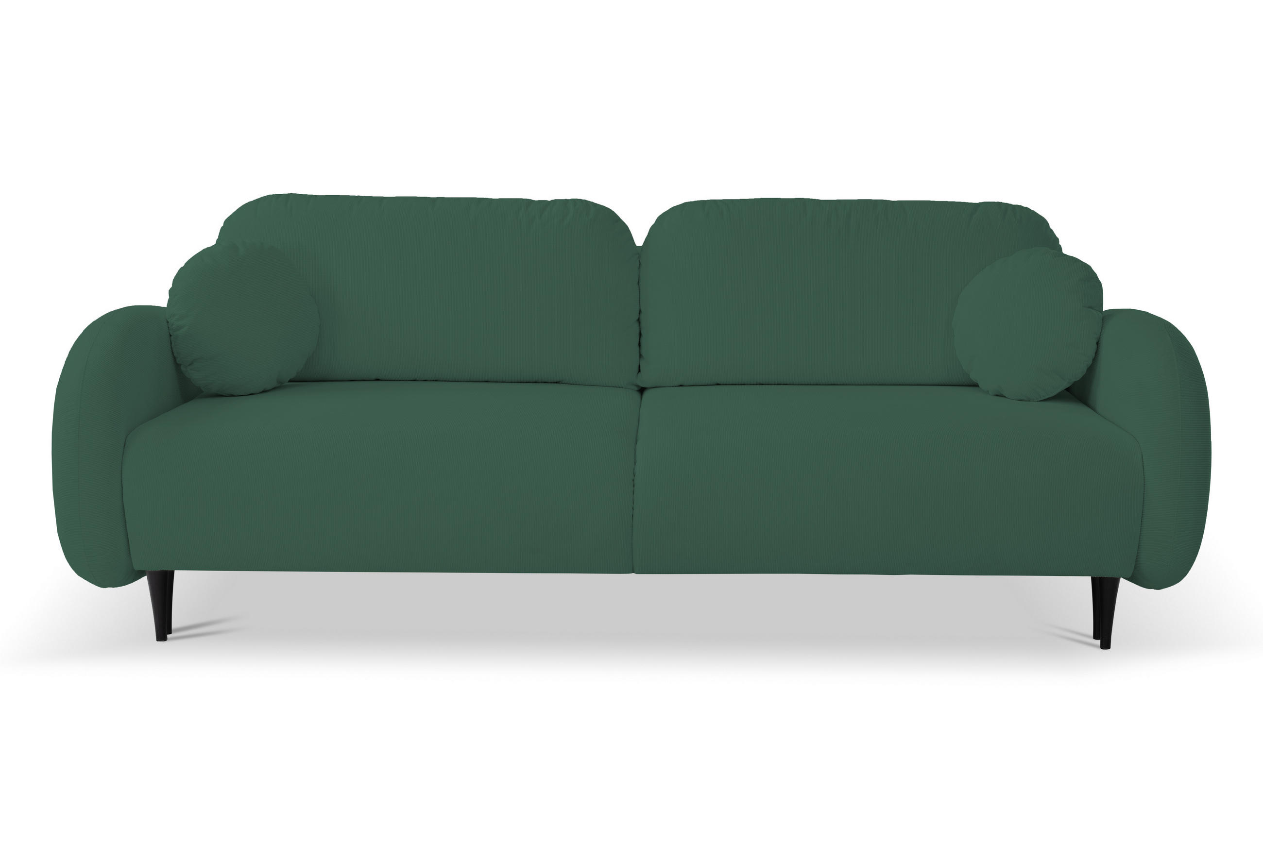 SOFA SOFT RunAgin Mit Schlaffunktion Und Bettkasten, PUR-Schaum, Schwarze Kunststofffüße, lose Rückenkissen, freistehend, 232x109x95 cm Green - Grün, Holz/Textil (232/95/109cm) - DomoHome