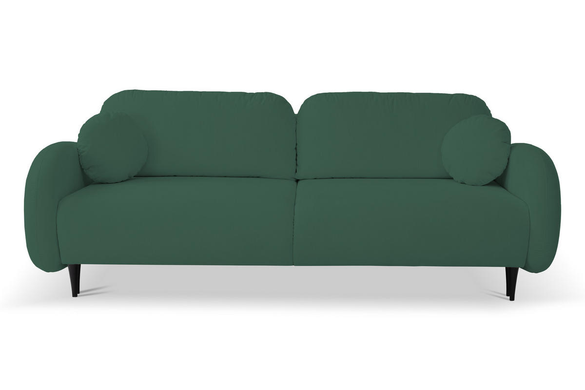 SOFA SOFT RunAgin Mit Schlaffunktion Und Bettkasten, PUR-Schaum, Schwarze Kunststofffüße, lose Rückenkissen, freistehend, 232x109x95 cm Green - Grün, Holz/Textil (232/95/109cm) - DomoHome