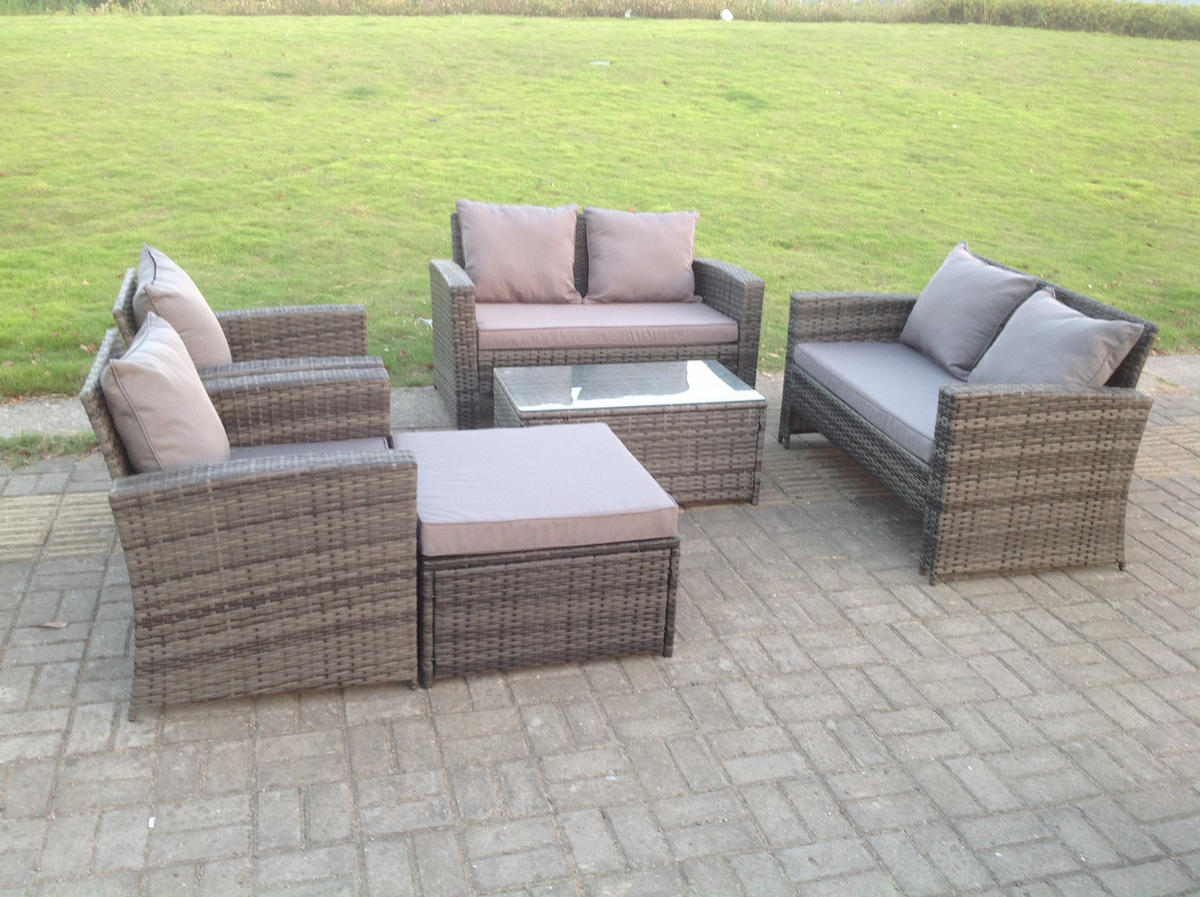 GARTENGARNITUR Polyrattan 7-Sitzer - Dunkelgrau, Metall - Fimous