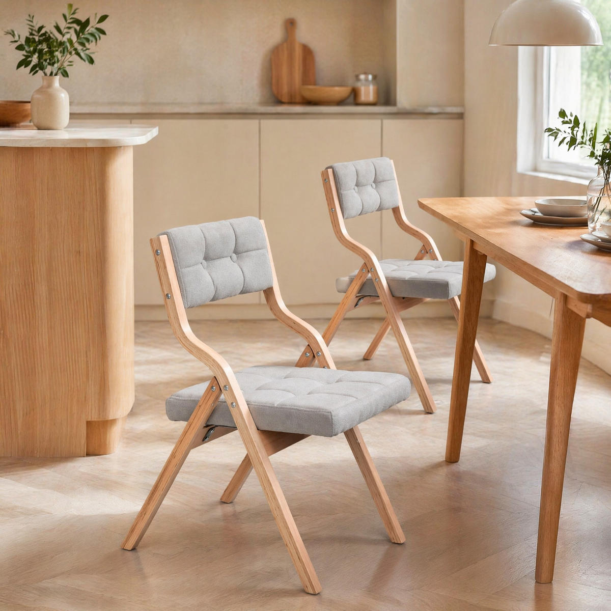 KLAPPSTUHL gepolstert 2er-Set Holz Grau - Grau, Holz (48/77/61cm) - Meubliv