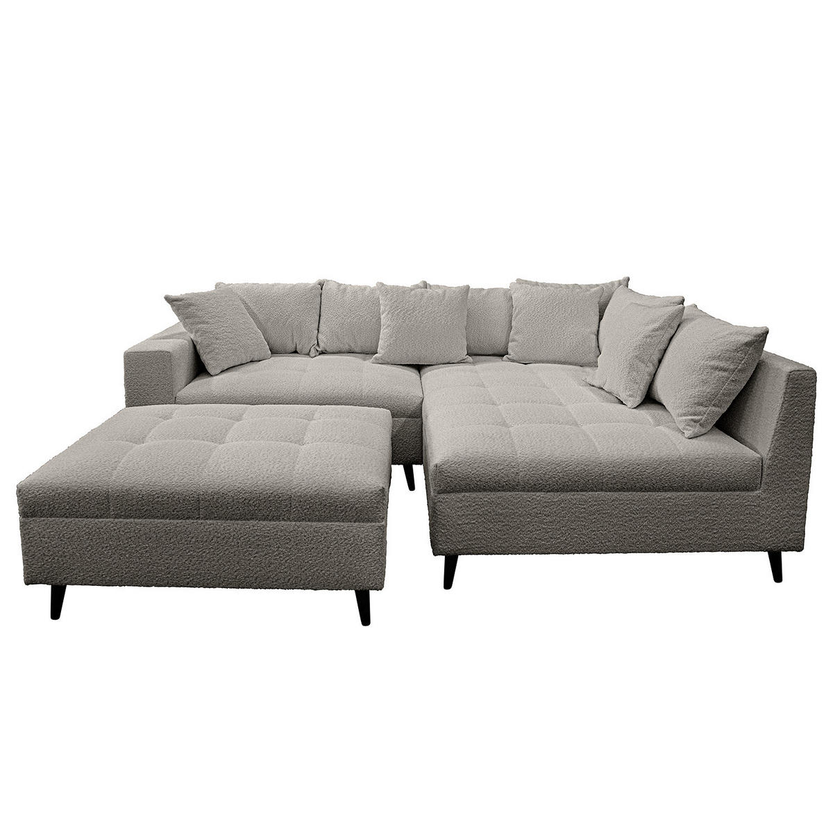 ECKSOFA mit Ottomane und Hocker - Dunkelgrau/Schwarz, Birkenholz/Textil (247/174cm) - home24