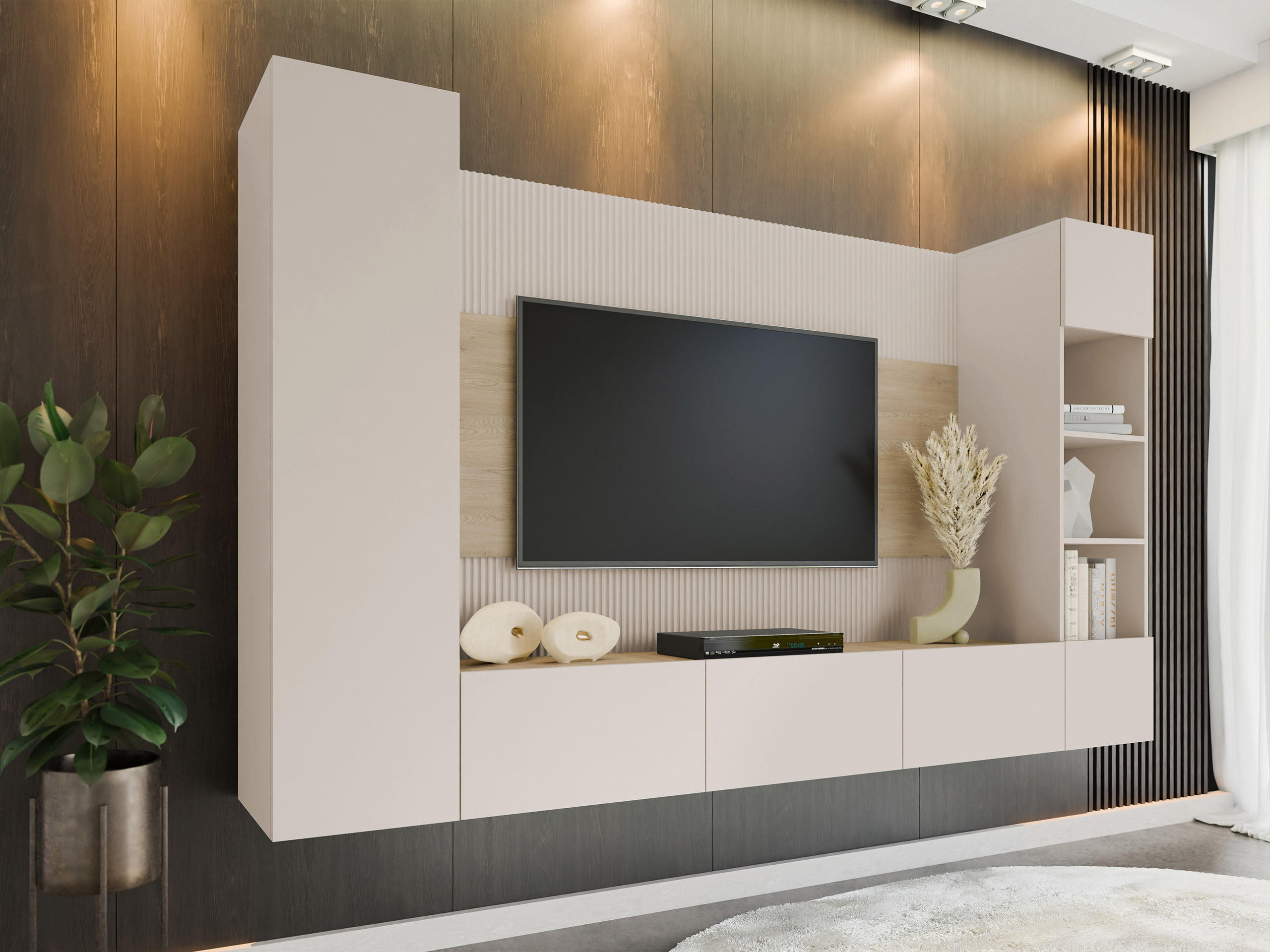 WOHNWAND Deromi IV - Beige, Holzwerkstoff (260/150/38cm) - MIRJAN24