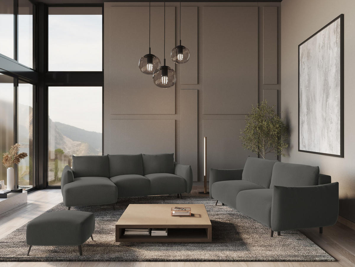 ECKSOFA mit Schlaffunktion Samt Stoff Grau - Dunkelgrau/Schwarz, Textil/Metall (162/242cm) - Makamii