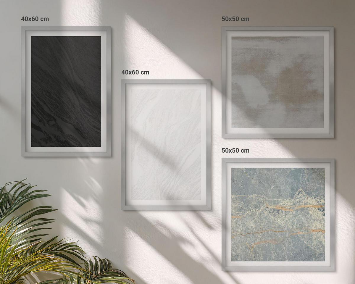 WANDBILDER 4er Set - 50x50 cm & 40x60 cm Silberner Rahmen - Steintexturen - Silberfarben, Kunststoff (50/50cm) - ArtPrintCave