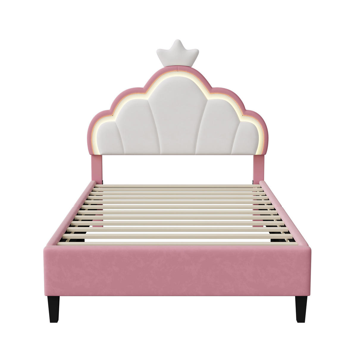 KINDERBETT 90x200 cm Krone LED Lattenrost rosa - Rosa, Holz (90/200cm) - LEBENLANG