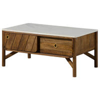 COUCHTISCH Mango 100x60x45 braun geölt / echter Marmor LOS ANGELES #05 - Braun/Weiß, Holz (100/60/45cm) - Massivmoebel24