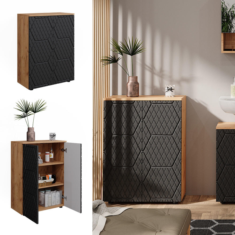 MIDISCHRANK Irma Anthrazit gestreift 60 x 81 cm - Anthrazit/Eiche Wotan, Holzwerkstoff (60/81/30cm) - Vicco