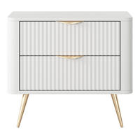 NACHTTISCH Vespasia 2S Beige 63,2/55,3/38 cm – Geriffelte Fronten - Goldfarben/Weiß, Holzwerkstoff/Metall (63.2/55.3/38cm) - AX Living