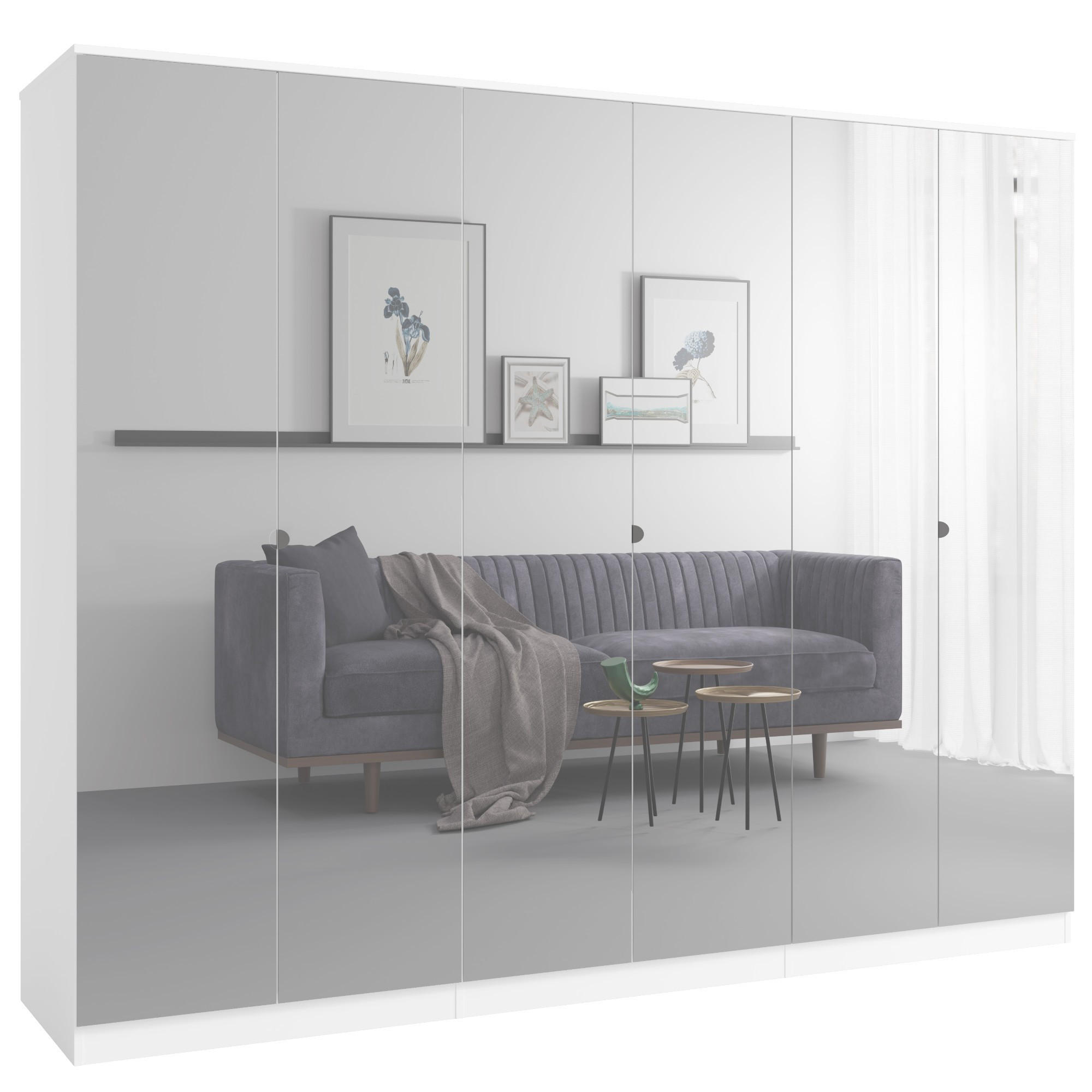 DREHTÜRENSCHRANK mit Spiegel Monza 6D 240 Weiß - Weiß/Grau, Holzwerkstoff/Metall (240/200/60cm) - mzm24