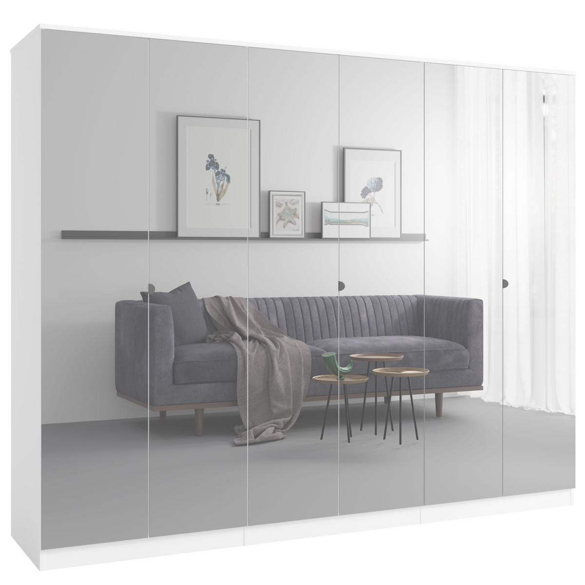 DREHTÜRENSCHRANK mit Spiegel Monza 6D 240 Weiß - Weiß/Grau, Holzwerkstoff/Metall (240/200/60cm) - mzm24