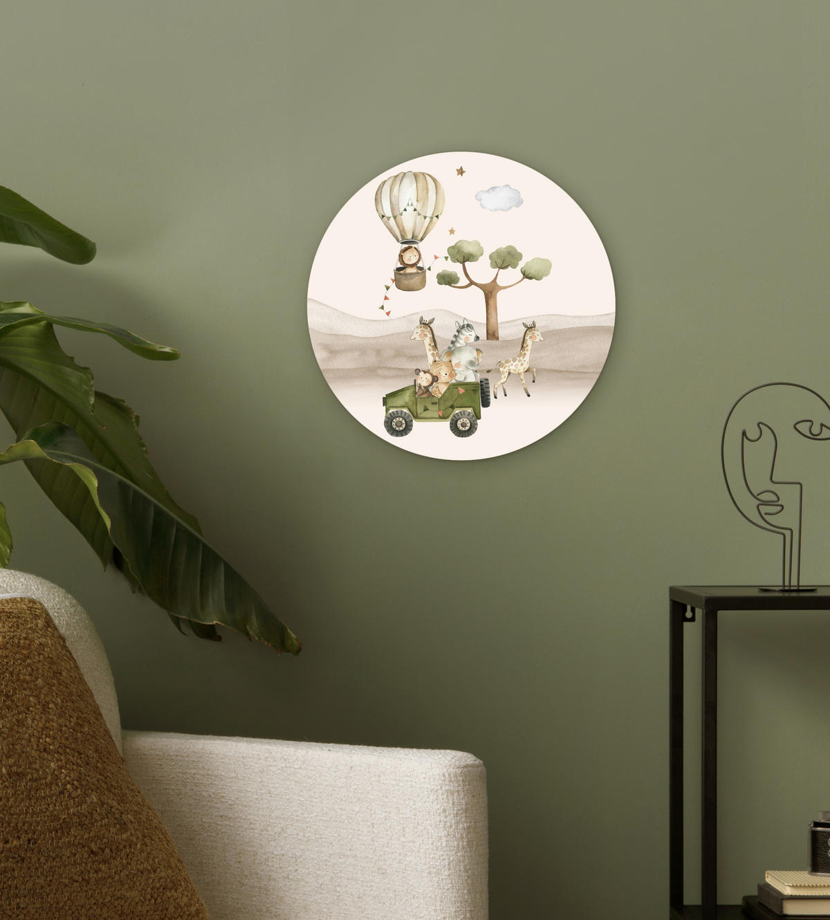 WANDBILD Wilde Tiere - Safari - Aquarell - Heißluftballon 30x30 cm - Beige, Kunststoff (30/30cm) - MuchoWow