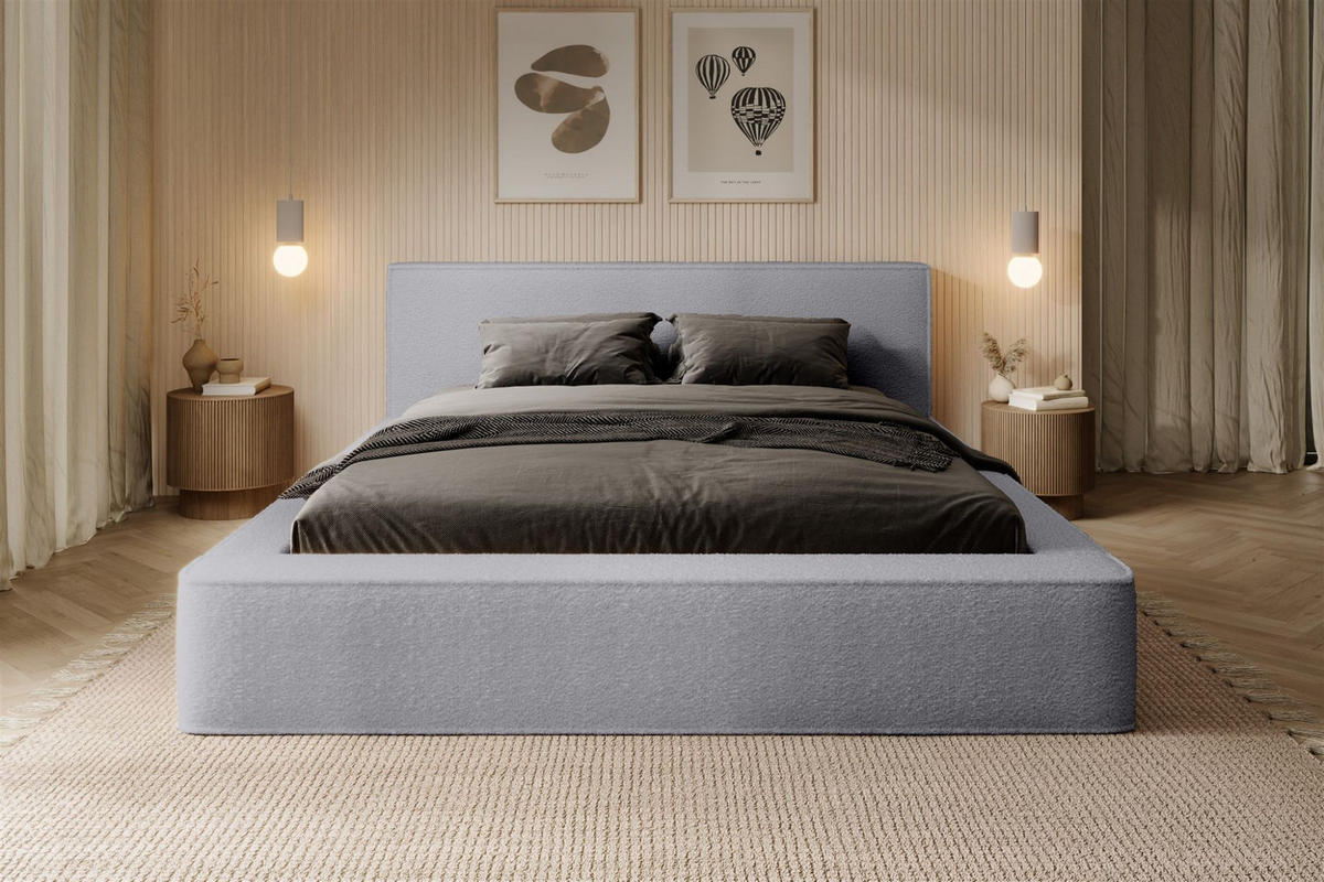 POLSTERBETT Omaha In Euphoria Komplett - Hellgrau, Holzwerkstoff/Textil (160/200cm) - Fun Möbel
