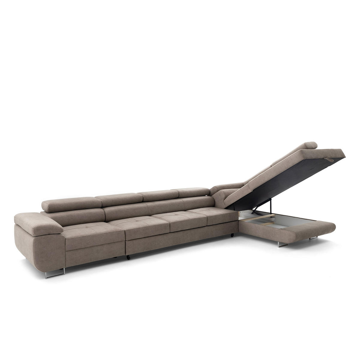 ECKSOFA WILD XXL Rechts mit Schlaffunktion 125x240 Velours Beige - Beige/Silberfarben, Holz/Textil (200/400cm) - Muffo