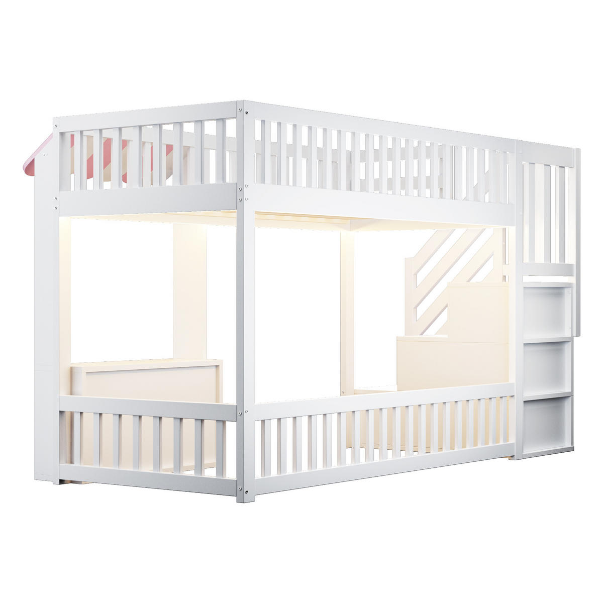 HOCHBETT 90x200 Rosa Holz Stauraumschrank LED - Multicolor, Holz (90/200cm) - FLIEKS