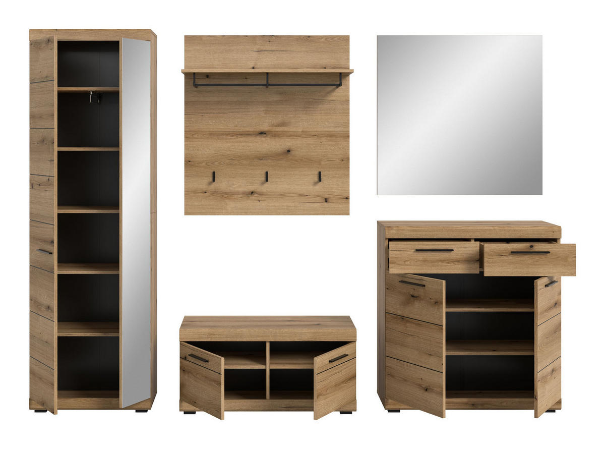 GARDEROBEN-SET SCOUT 5-tlg. (B/H/T: ca. 272/197/40 cm) in Evoke Oak Nachbildung/Evoke Oak Nachbildung - Eichefarben, Holzwerkstoff (272/197/40cm)