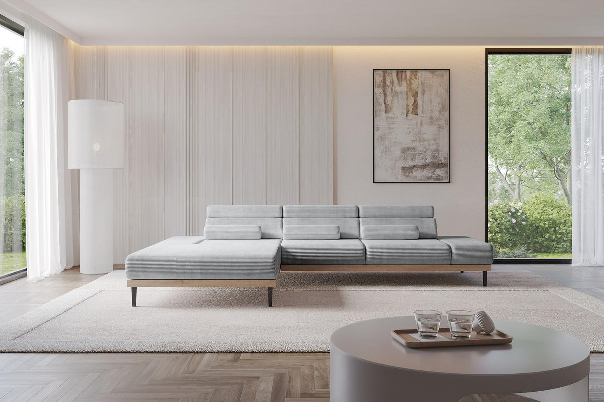 ELEKTRISCHES ECKSOFA Links MONA 316x205x85 Grau Cord - Schieferfarben/Grau, Holzwerkstoff/Textil (316/205cm) - ALTDECOR