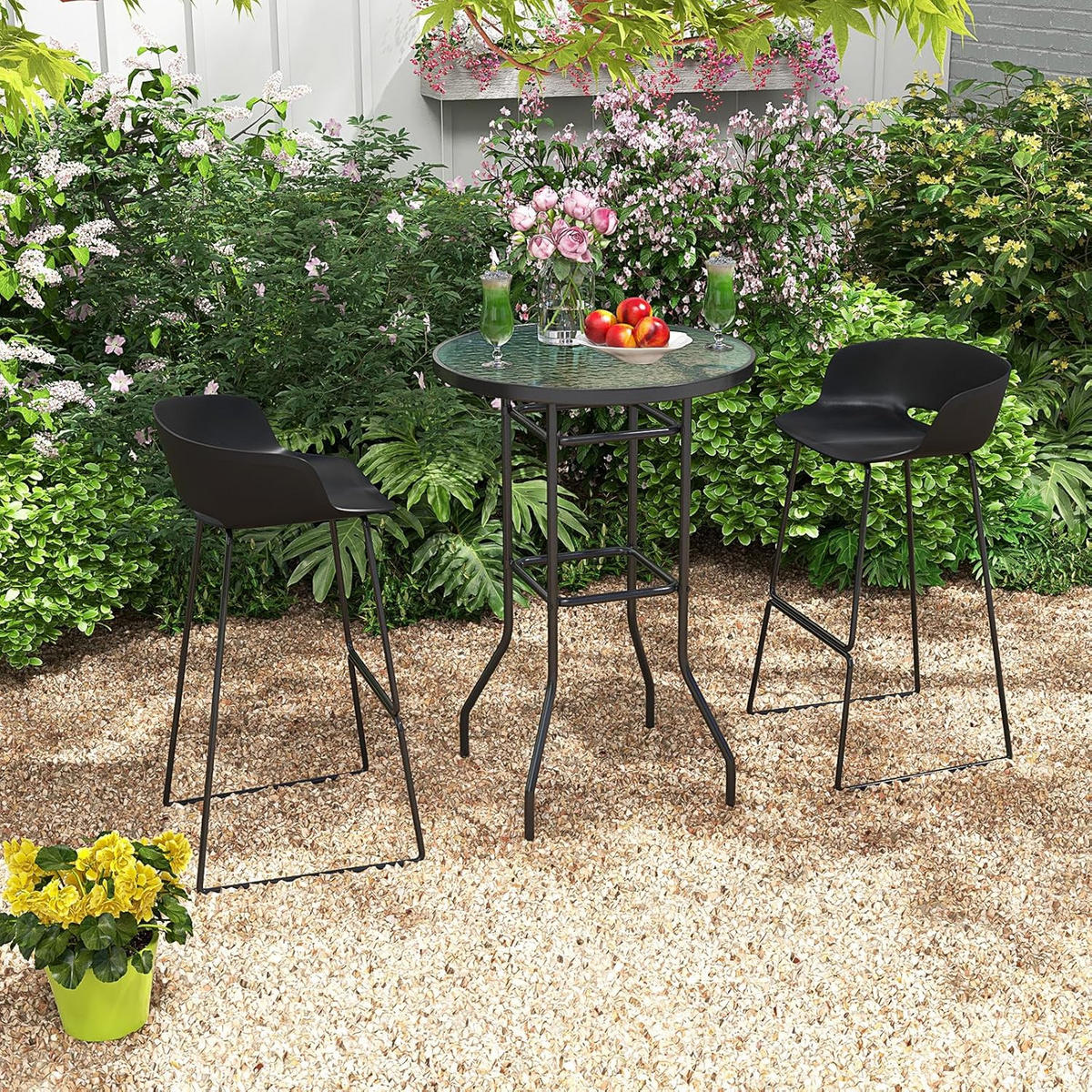 UTEBORD Svart - Svart, Glas (68/68/97cm) - COSTWAY