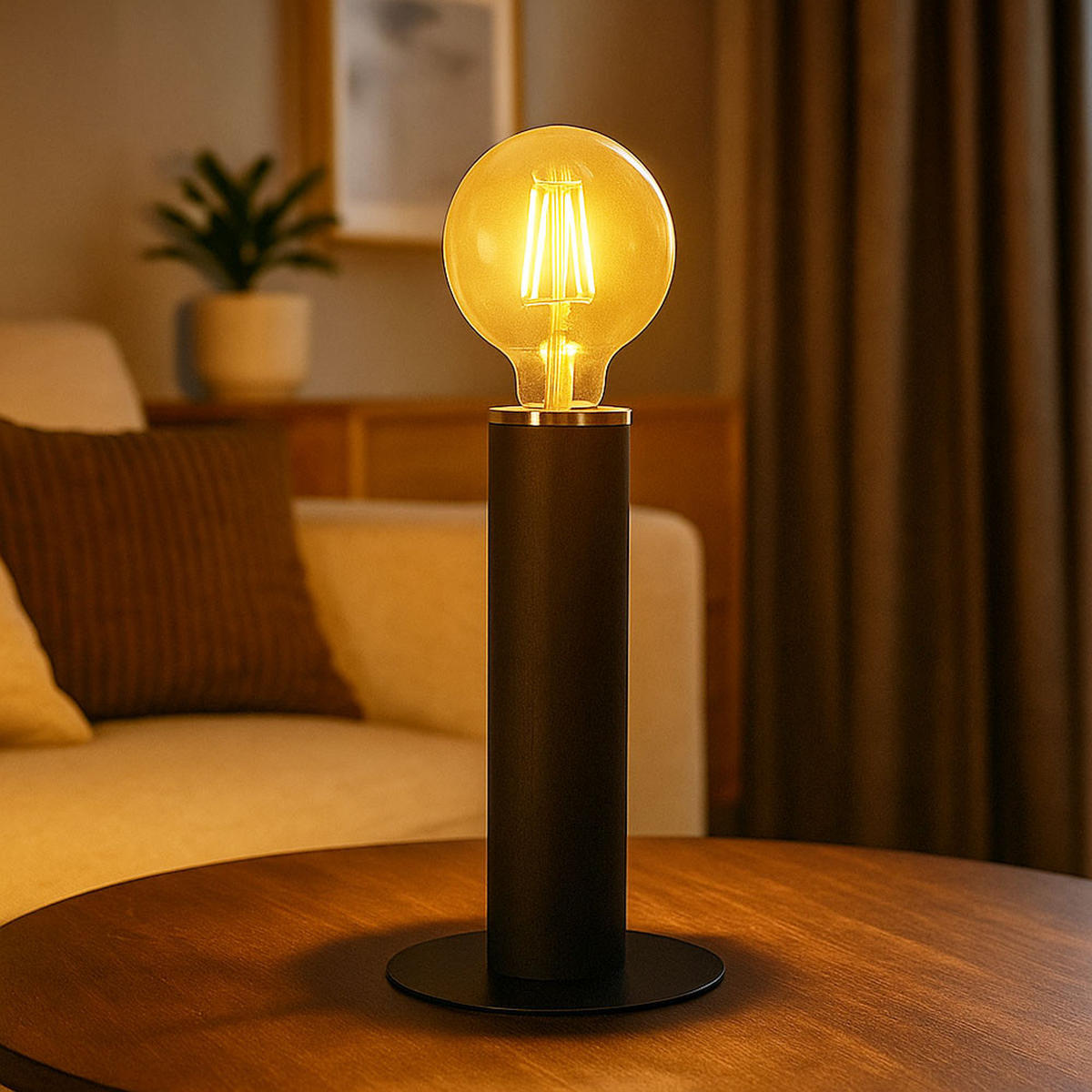 TISCHLEUCHTE Holz Schwarz matt - Schwarz, Holz (15/15/30.5cm) - Globo Lighting