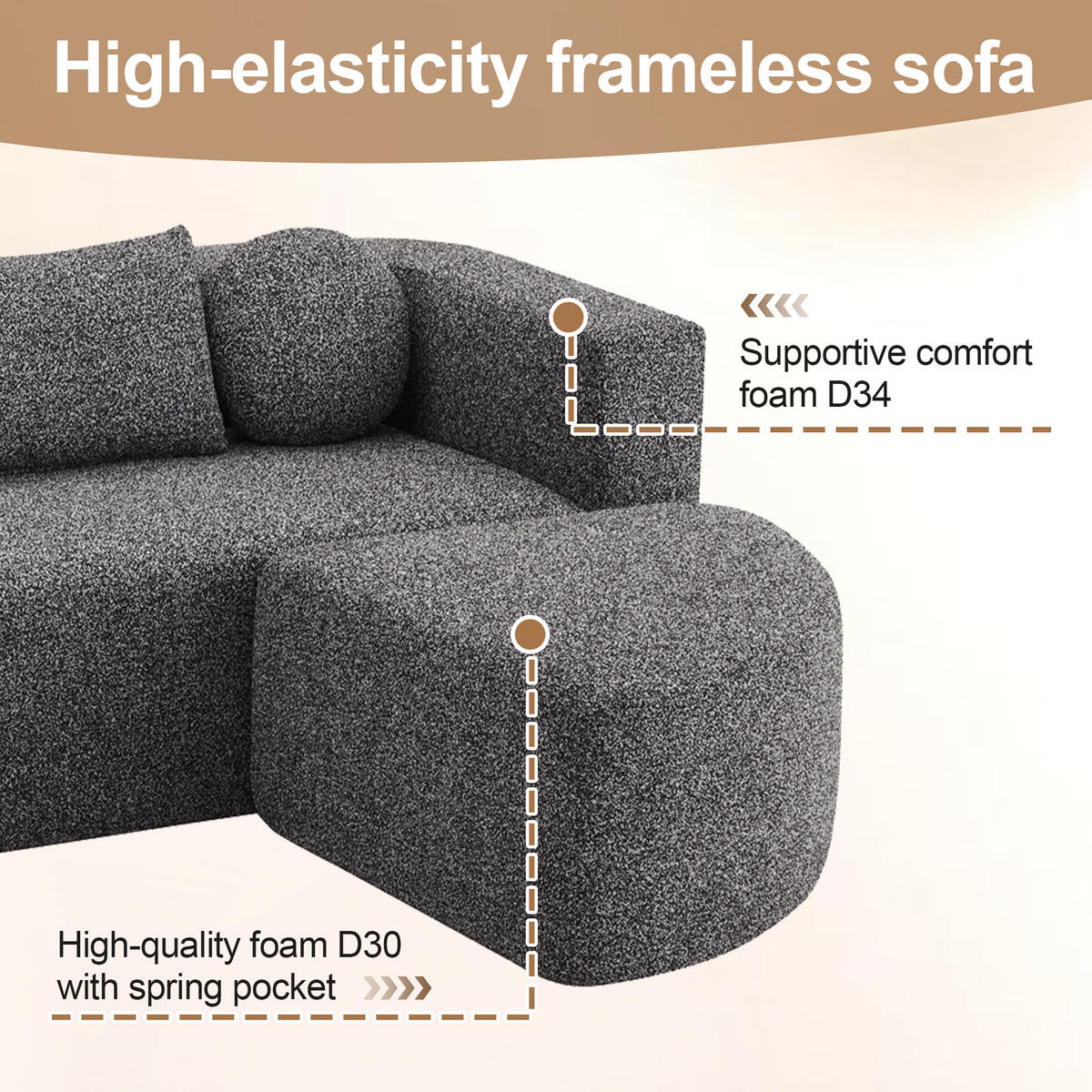 SCHLAFCOUCH aus Chenille in Grau Modulares Design & Ohne Montage - Schwarz, Textil (165/68/292cm) - Urban Meuble