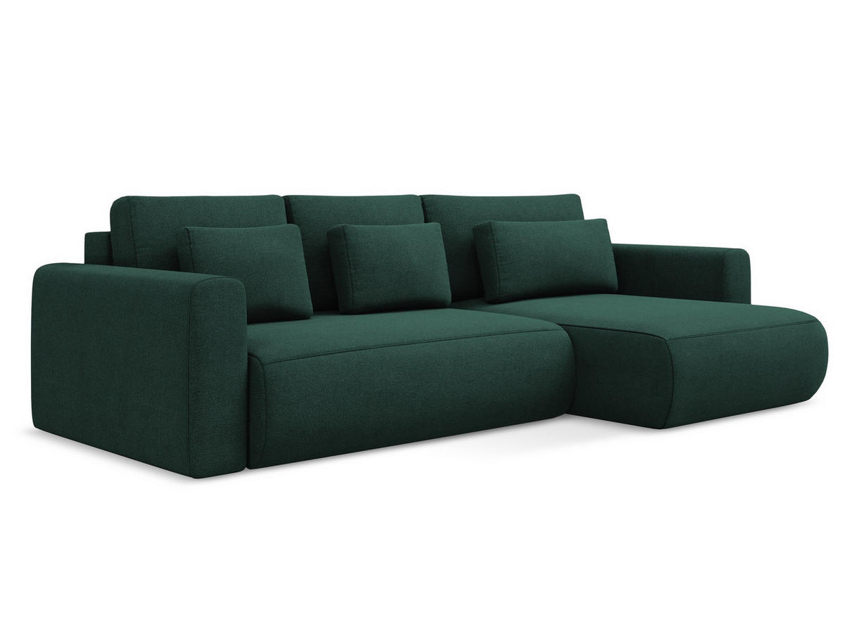 ECKSOFA mit Schlaffunktion Strukturstoff Stoff Grün - Dunkelgrün/Schwarz, Kunststoff/Textil (278/149cm) - Makamii