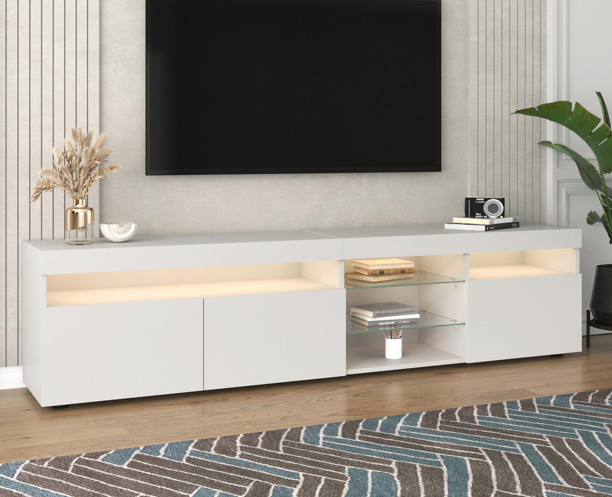 TV-LOWBOARD 180/35/48 cm in Weiß mit LED-Beleuchtung und 3 Türen - Weiß, Holzwerkstoff (180/48/35cm) - Flora Grace