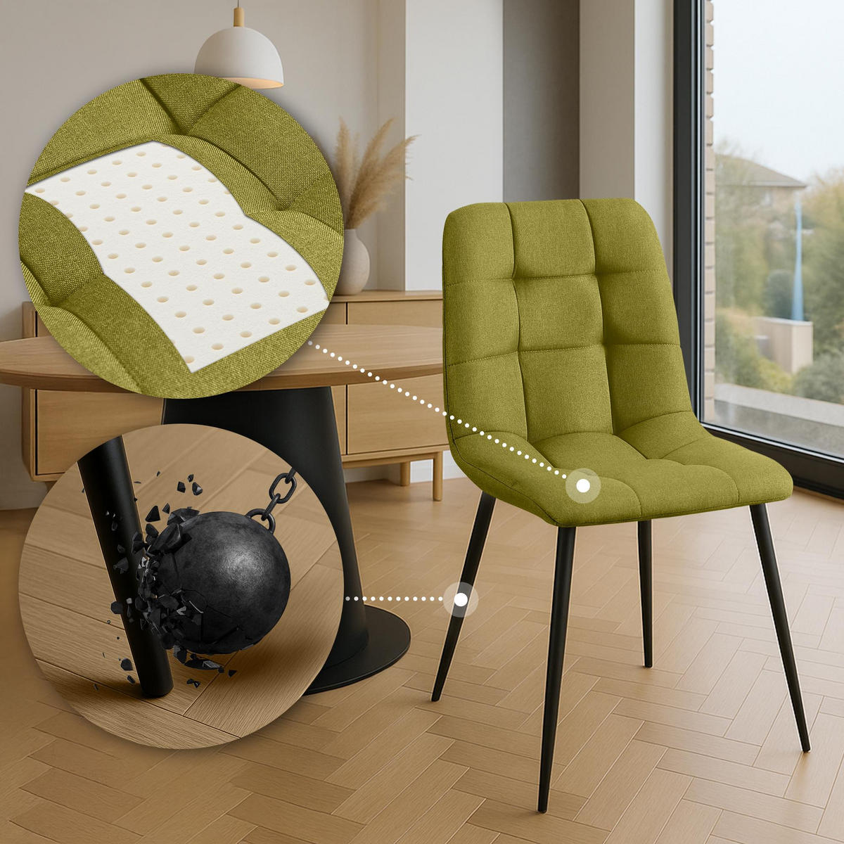 STUHL 4er Set Stoff Grün - Schwarz/Grün, Textil/Metall (45/84/55cm) - CLP