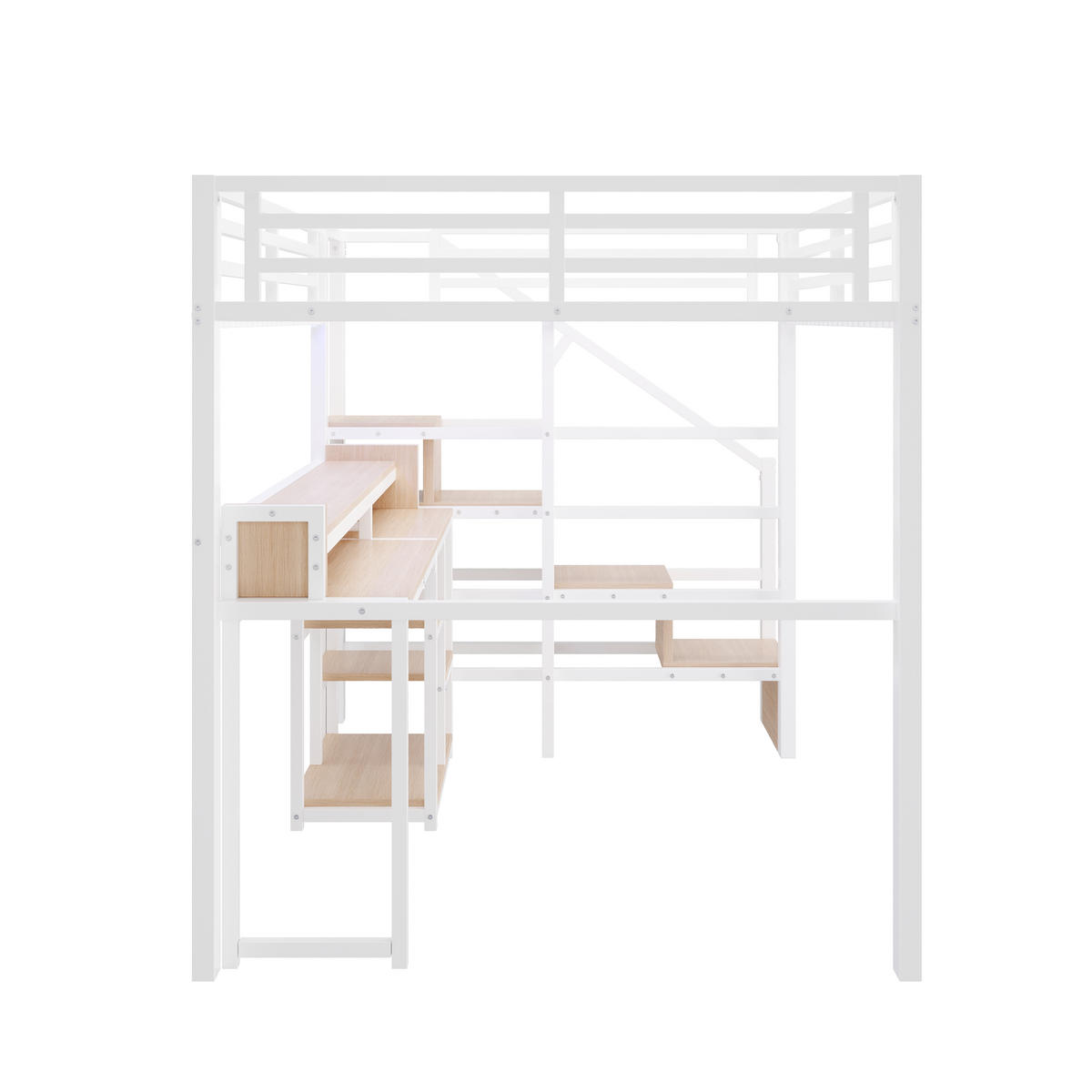 HOCHBETT 140/200 cm mit Leiterschrank und LED, DE-41996, in Weiß - Weiß, Metall (140/200cm) - ComfortXL
