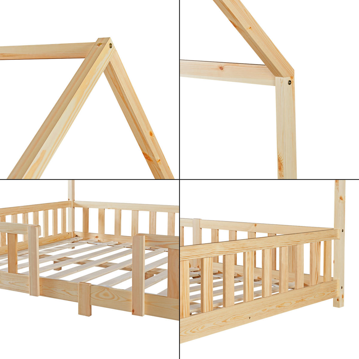 HAUSBETT Sisimiut mit Matratze - Naturfarben, Holz/Textil (140/200cm) - [en.casa]
