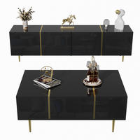 TV-ELEMENT- und Couchtisch-Set in Schwarz Hochglanz mit Goldakzenten und Stauraum - Schwarz, Holzwerkstoff (170/46/35cm) - Flora Grace